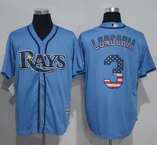 Rays #3 Evan Longoria Light Blue USA Flag Fashion Stitched MLB Jersey - Click Image to Close